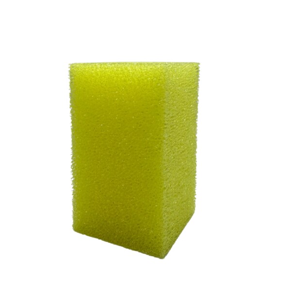 Sonny's yellow woven nylon bug and tar sponge, designed for effective removal of stubborn debris on vehicle surfaces.